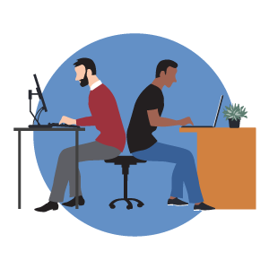 Duas pessoas compartilhando o local de trabalho Duas pessoas compartilhando o local de trabalho