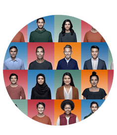Retrato de pessoas de várias etnias e sexos diferentes em fundo colorido.